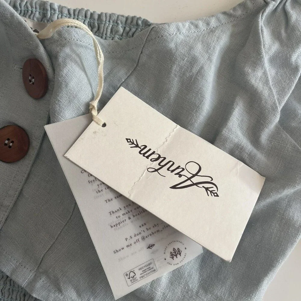 Arnhem blue linen Chloe top in skyla size 10 new with tags button deatailed crop - Picture 6 of 7